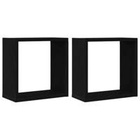 Wandschappen kubus 2 st 30x15x30 cm bewerkt hout zwart eiken - thumbnail