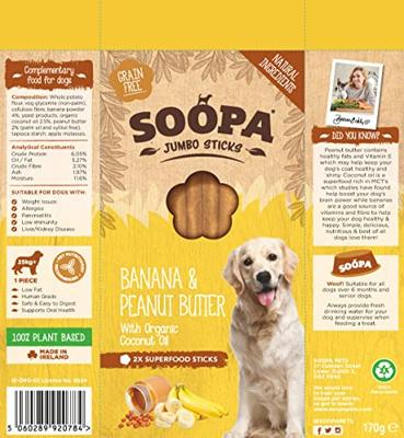 Soopa Jumbo Dental Sticks met banaan & pindakaas voor de hond Per stuk