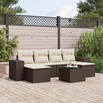 6-delige Loungeset met kussens poly rattan bruin - thumbnail