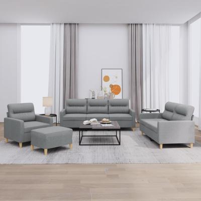 4-delige Loungeset met kussens stof lichtgrijs