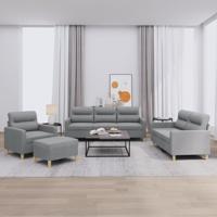 4-delige Loungeset met kussens stof lichtgrijs - thumbnail
