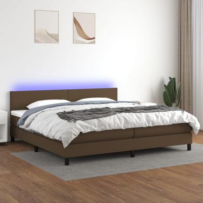 Boxspring met matras en LED stof donkerbruin 200x200 cm