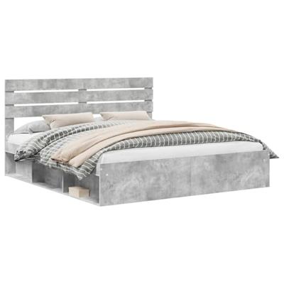 Bedframe met hoofdeinde Beton 200 x 200 cm Massief grenenhout