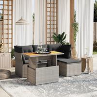 6-delige Loungeset met kussens poly rattan grijs - thumbnail
