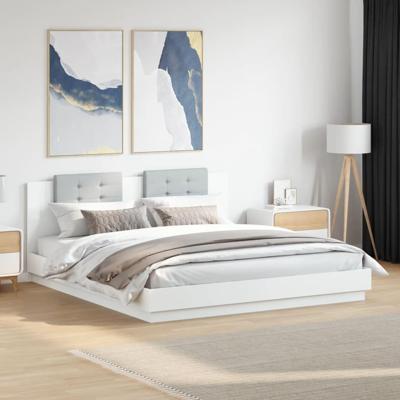 Bedframe met hoofdbord bewerkt hout wit 180x200 cm