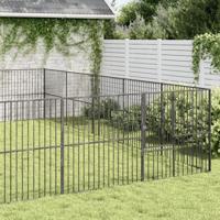 Hondenkennel 20 panelen gepoedercoat staal zwart - thumbnail