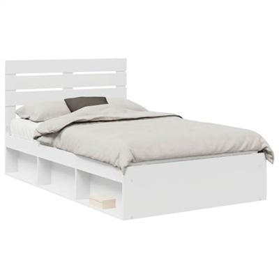 Bedframe met hoofdeinde Wit 135 x 190 cm Massief grenenhout