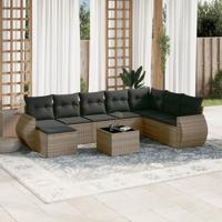 9-delige Loungeset met kussens poly rattan grijs - thumbnail