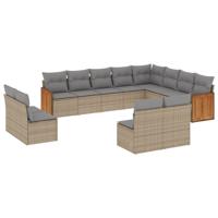 13-delige Loungeset met kussens poly rattan beige - thumbnail