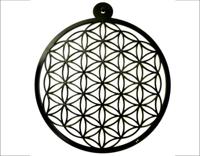Interieurdecoratie metaal woonkamer zwart - Flower of Life - 28cm - L - thumbnail