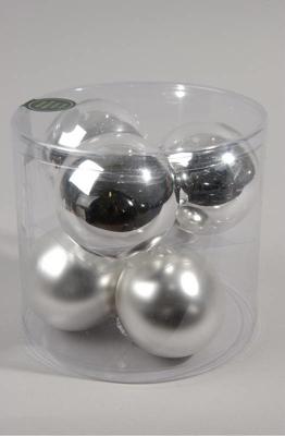 Kerstballen Glas Ø8cm Zilver 6st Kerstballen Glas Ø8cm Zilver 6st