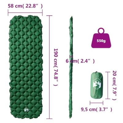VidaXL Kampeermatras opblaasbaar 190x58x6 cm 1- persoons groen - thumbnail