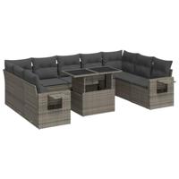 10-delige Loungeset met kussens poly rattan grijs - thumbnail