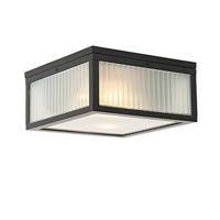 QAZQA Buiten plafondlamp zwart met ribbel glas 2-lichts IP44 - - thumbnail