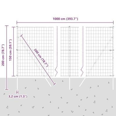 VidaXL Hek met paal zilver 1,5 x 10 m staal en pvc
