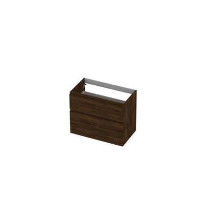 INK - Onderkast 2 Laden Greeploos Hout Decor met Houten Keerlijst A-symmetrisch - 800x450x650 Mm - Koper Eiken