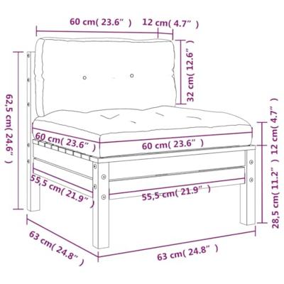 Tuinbank zonder armleuning met kussens 2 st grenenhout wasbruin