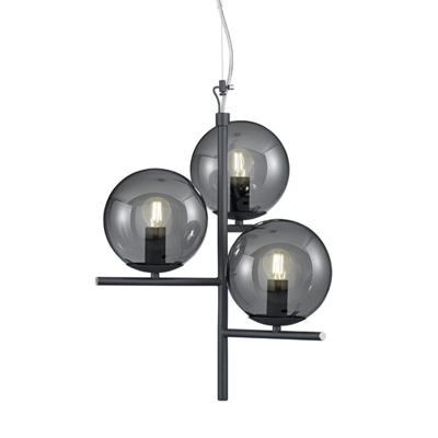Trio HanglampPure 3-lichts zwart met smoke glas - 302000342