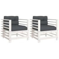 Tuinstoelen met kussens 2 st massief grenenhout wit - thumbnail