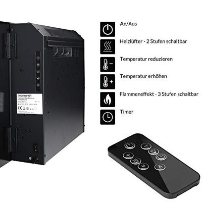 Elektrische haard met open haard vlameffect 1800W met afstandsbediening