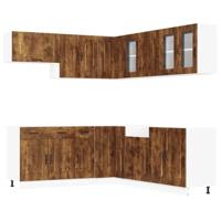 11-delige Keukenkastenset Kalmar bewerkt hout gerookt eiken - thumbnail