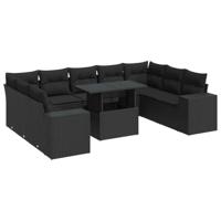 10-delige Loungeset met kussens poly rattan zwart - thumbnail