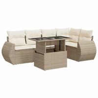 6-delige Loungeset met kussens poly rattan beige - thumbnail