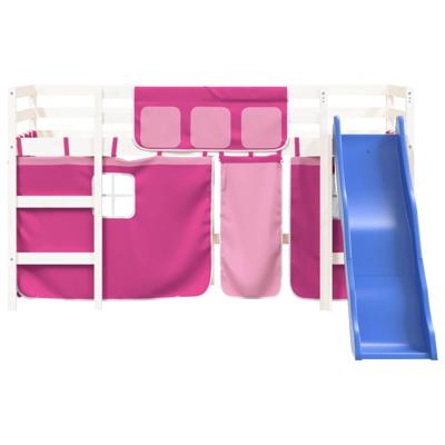 Kinderhoogslaper met gordijnen 80x200 cm grenenhout roze