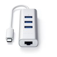 SATECHI Type-C 2-in-1 USB 3.0 Aluminium 3 Poort Hub Met Ethernet - Voor M2/ M1 Macbook Pro/Air, M2/ M1 iPad Pro/Air, M2 Mac Mini, iMac M1 (Zilver) - thumbnail