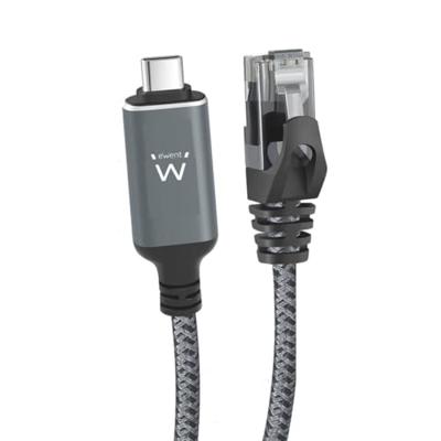 Ewent Ethernet-kabel naar USB-C, adapter USB C naar Gigabit RJ45, snelle en directe aansluiting, compatibel met Thunderbolt 4/5, voor MacBook, Laptop en USB4-apparaten, gevlochten kabel, 2 meter