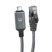 Ewent Ethernet-kabel naar USB-C, adapter USB C naar Gigabit RJ45, snelle en directe aansluiting, compatibel met Thunderbolt 4/5, voor MacBook, Laptop en USB4-apparaten, gevlochten kabel, 2 meter - thumbnail