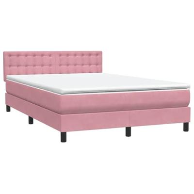 Boxspring met matras fluweel roze 140x210 cm