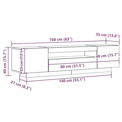 Tv-meubel met LED 160x35x40 cm bewerkt hout oud hout