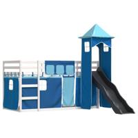 Stapelbed met glijbaan en gordijnen blauw 90x190 cm - thumbnail