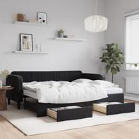 Slaapbank met onderschuifbed en lades 90x200 cm fluweel zwart - thumbnail