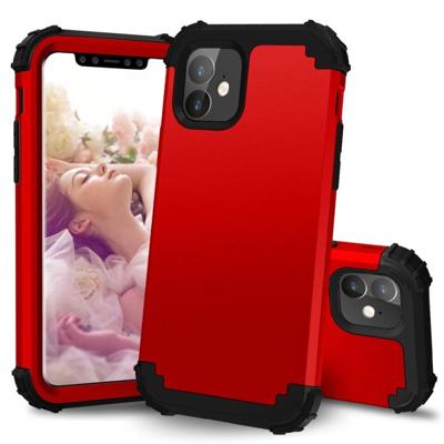 Voor iPhone 11 PC + silicone driedelige anti-drop mobiele telefoon bescherming Bback cover (rood)