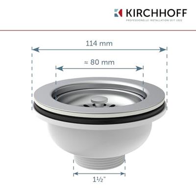 Kirchhoff Kunststof korfventiel, 1 1/2" ET, roestvrijstalen ventielbeker en zeef Ø114 mm - 98835240