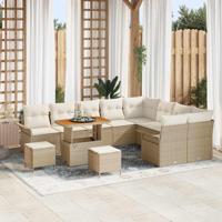 Tuinbankenset met kussen 12 pcs Beige poly rattan - thumbnail