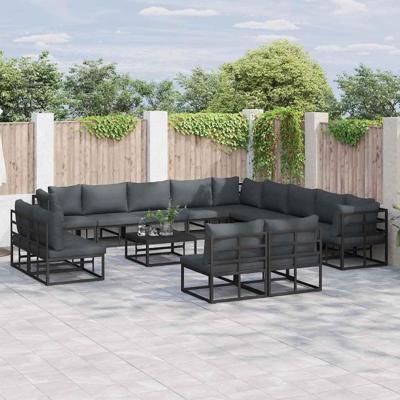 Tuinbankenset met kussen 14 pcs Zwart Aluminium