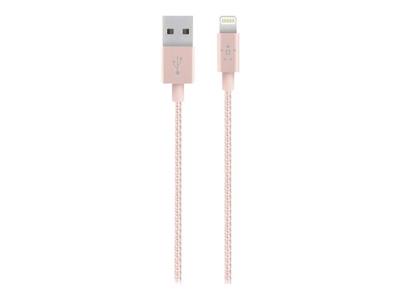 Belkin Metallic Lightning-/USB iPhone oplaadkabel (geschikt voor iPhone 11, 11 Pro, 11 Pro Max, XS, XS Max, XR, X, 8/8 Plus en andere apparaten (1,2 m)) roze