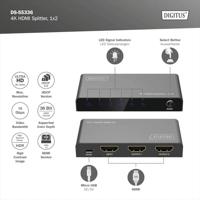 Digitus DS-55336 1 + 2 poorten HDMI-splitter LED-weergave, Met status-LEDs, Met metalen behuizing, Individueel schakelbaar, Ultra HD-geschikt 3840 x 3840 Pixel - thumbnail