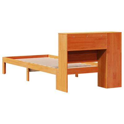 Bed met boekenkast zonder matras grenenhout wasbruin 100x200 cm