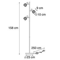 QAZQA Vloerlamp zwart met koper 3-lichts - Mesh - thumbnail