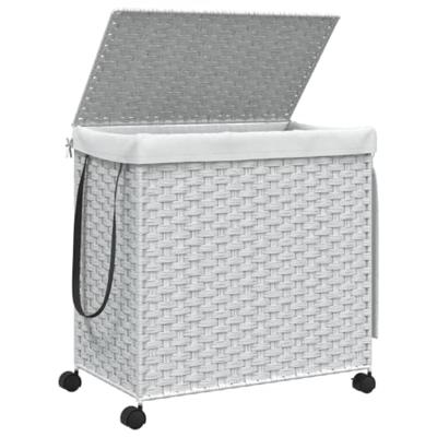 Wasmand op wielen 60x35x60,5 cm rattan wit Wasmand op wielen 60x35x60,5 cm rattan wit