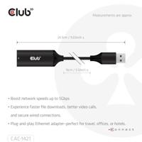 club3D CAC-1421 USB 3.2 Gen 1 (USB 3.0) / RJ45 Adapter [1x USB-A-stekker - 1x RJ45-bus] Zwart 12 cm - thumbnail