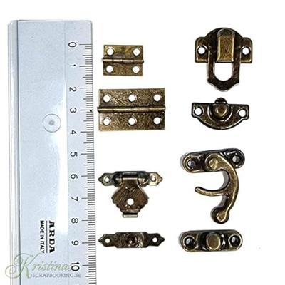 Creativ Company Mini beslag, afm 16x19-19x29,5 mm, antiek goud, 15 set/ 1 doos - thumbnail