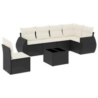 7-delige Loungeset met kussens poly rattan zwart - thumbnail