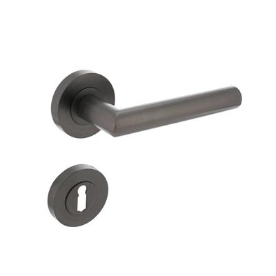 Deurkruk Bastian op ronde rozet met nokken ø52x10mm en sleutelplaatjes antraciet-grijs