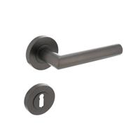 Deurkruk Bastian op ronde rozet met nokken ø52x10mm en sleutelplaatjes antraciet-grijs - thumbnail