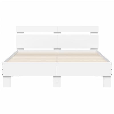 Bedframe met hoofdbord bewerkt hout wit 120x200 cm - thumbnail